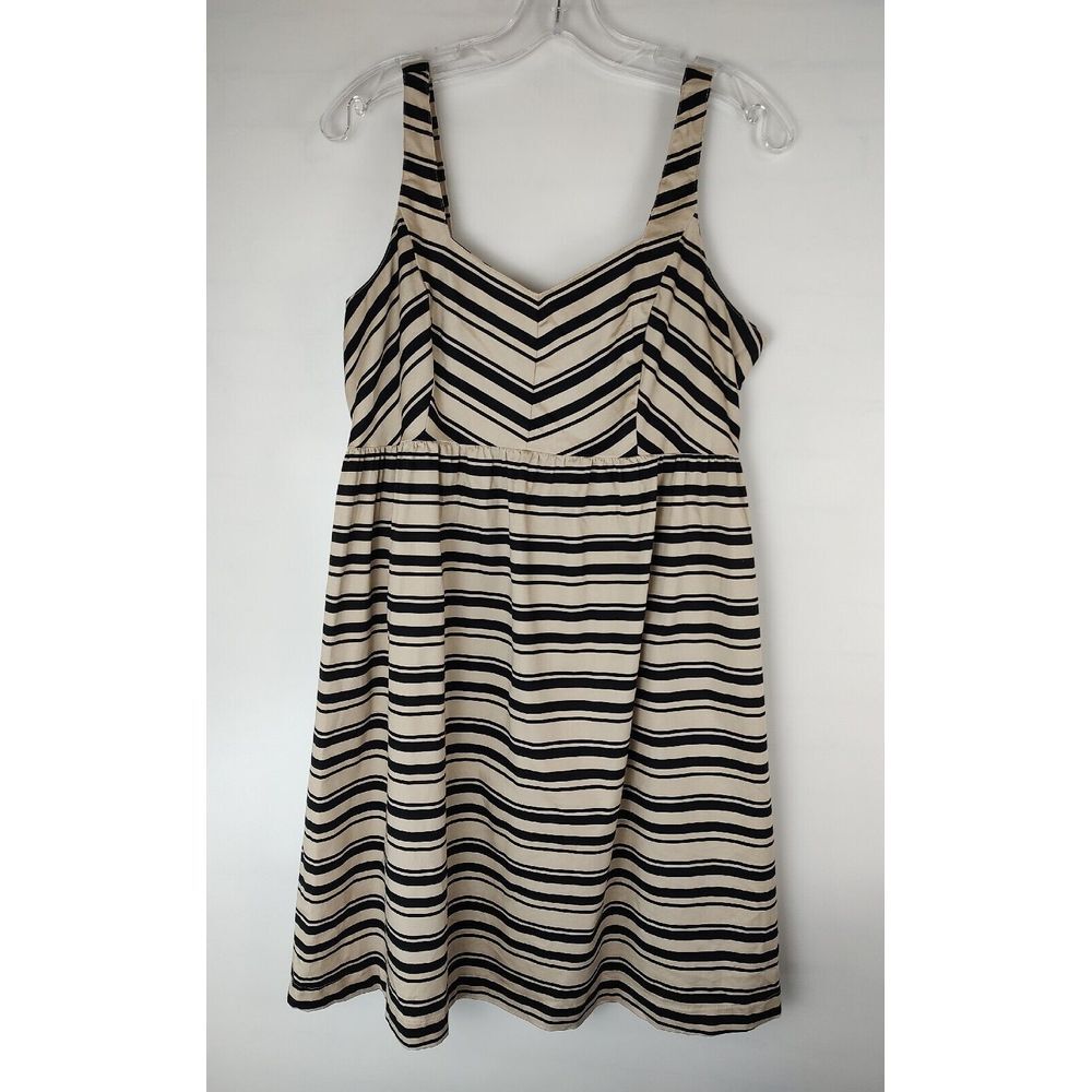 Motherhood Maternity Tan Black Striped V-Neck Empire Waist Dress Medium